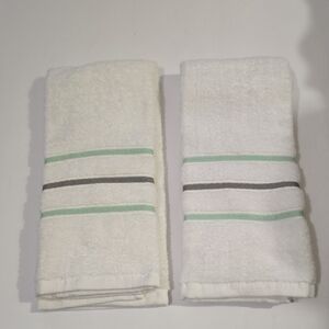 Elegant White and Green Striped Kitchen Towels
